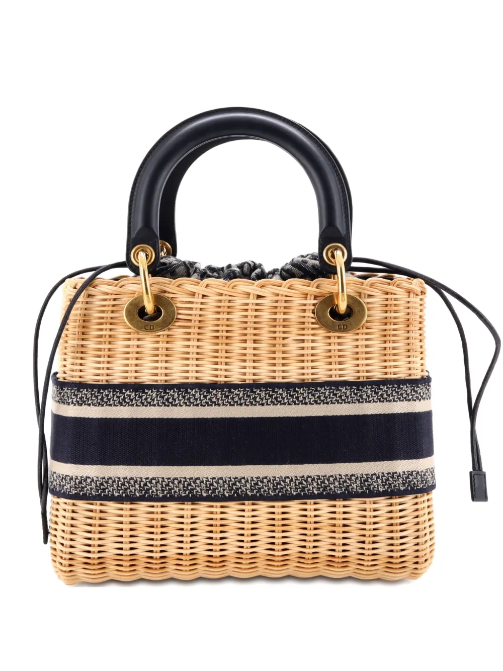 Pre-owned Dior Lady  Bag Wicker And Oblique Canvas Medium Tote Bag In Neutral