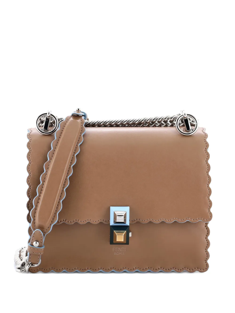 Pre-owned Fendi Kan I Bag Leather Small Crossbody Bag In Brown