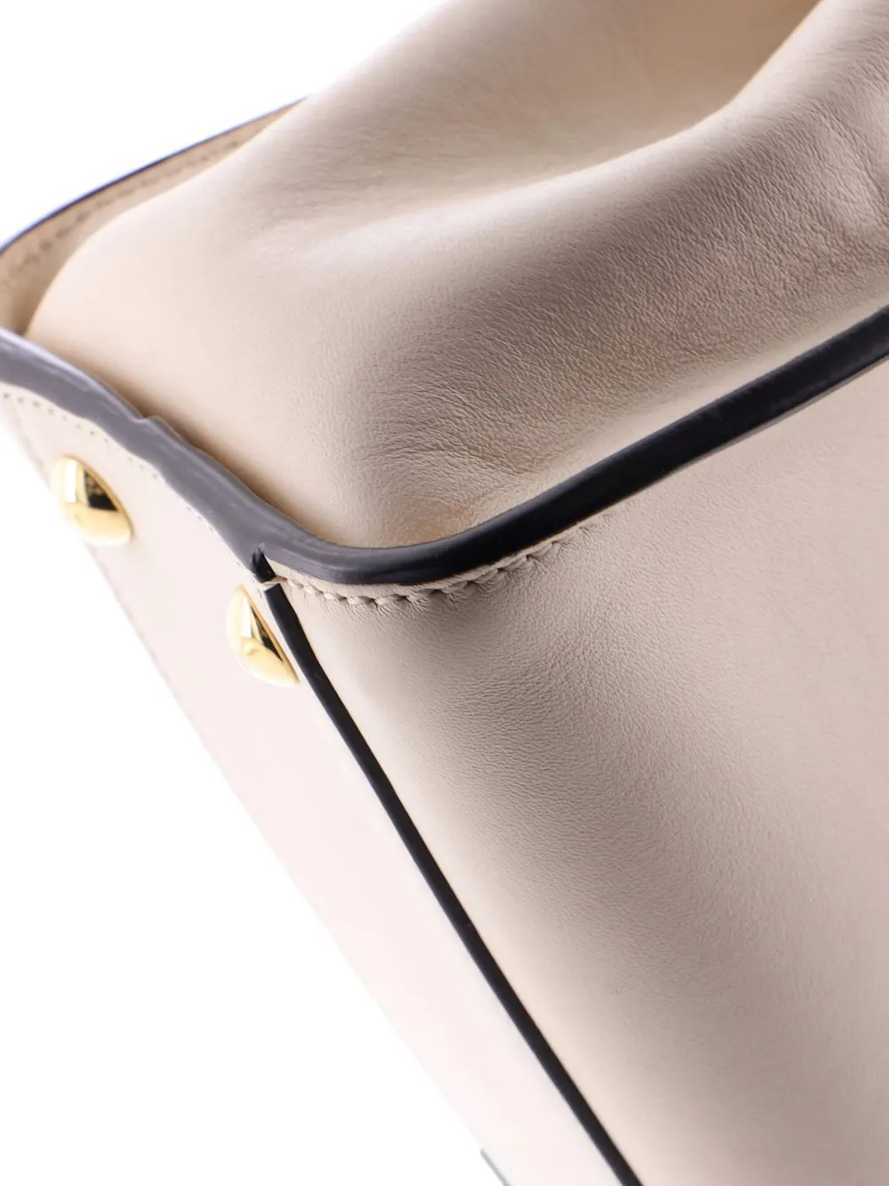 Pre-owned Fendi Peekaboo Bag Leather With Zucca Suede Interior Mini Satchel In Neutral
