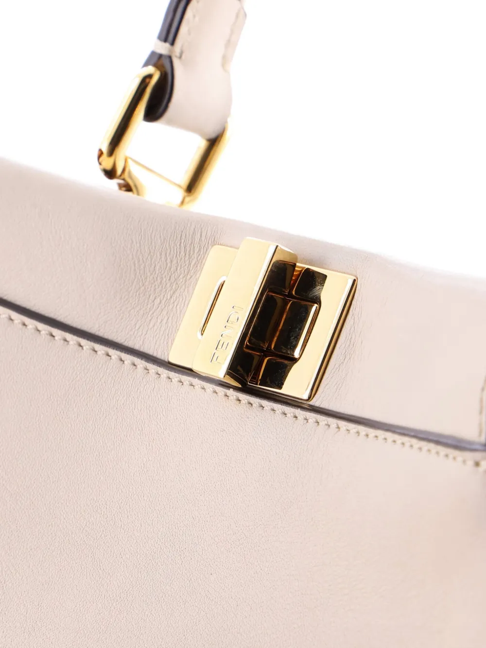 Pre-owned Fendi Peekaboo Bag Leather With Zucca Suede Interior Mini Satchel In Neutral