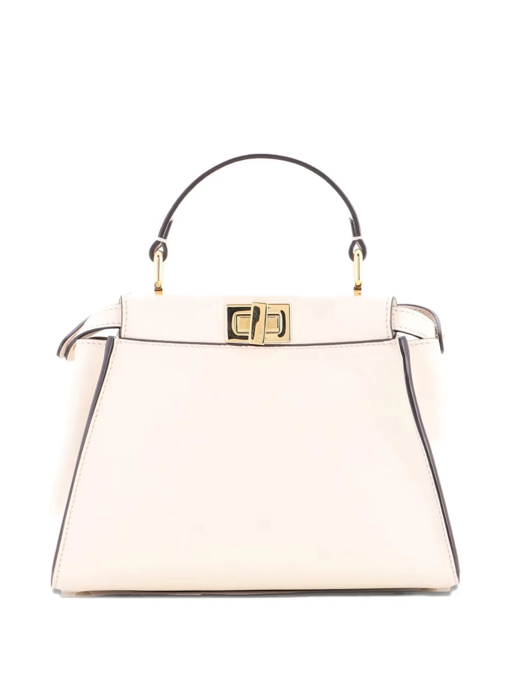 Pre-owned Fendi Peekaboo Bag Leather With Zucca Suede Interior Mini Satchel In Neutral
