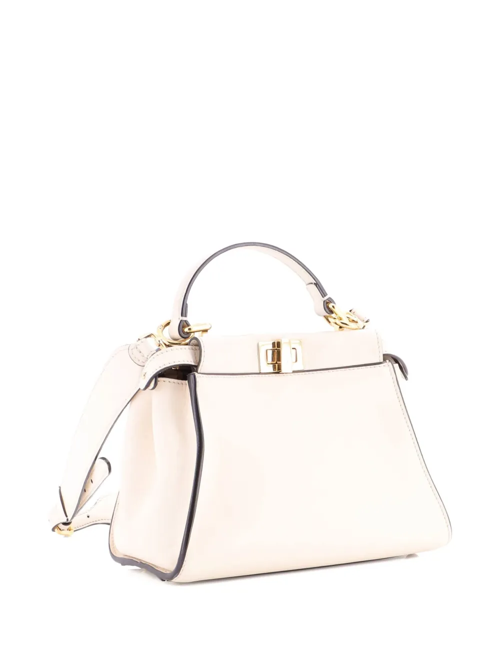Pre-owned Fendi Peekaboo Bag Leather With Zucca Suede Interior Mini Satchel In Neutral