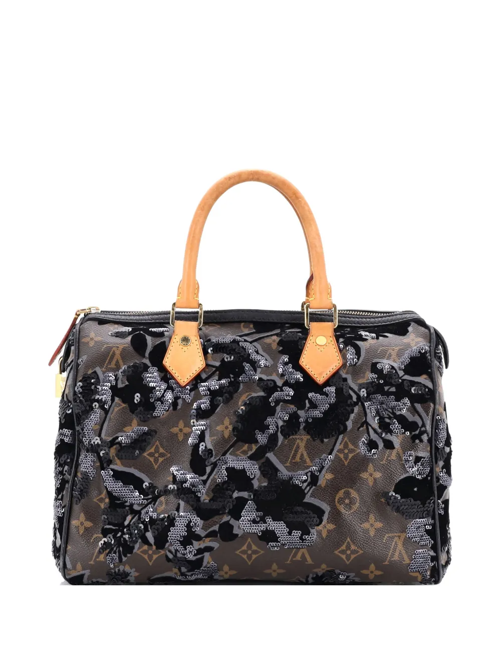 Pre-owned Louis Vuitton Speedy Handbag Fleur De Jais Monogram Canvas 30 Satchel In Brown