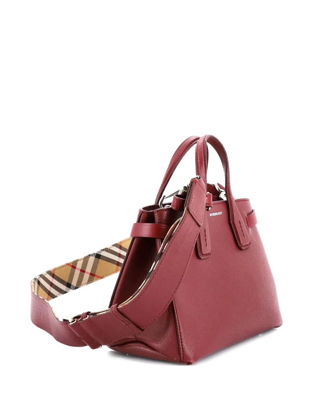 Burberry Pre-Owned Banner NM Leather with House Check Canvas Small Burberry Pre-Owned Banner NM Leather with House Check Canvas Small