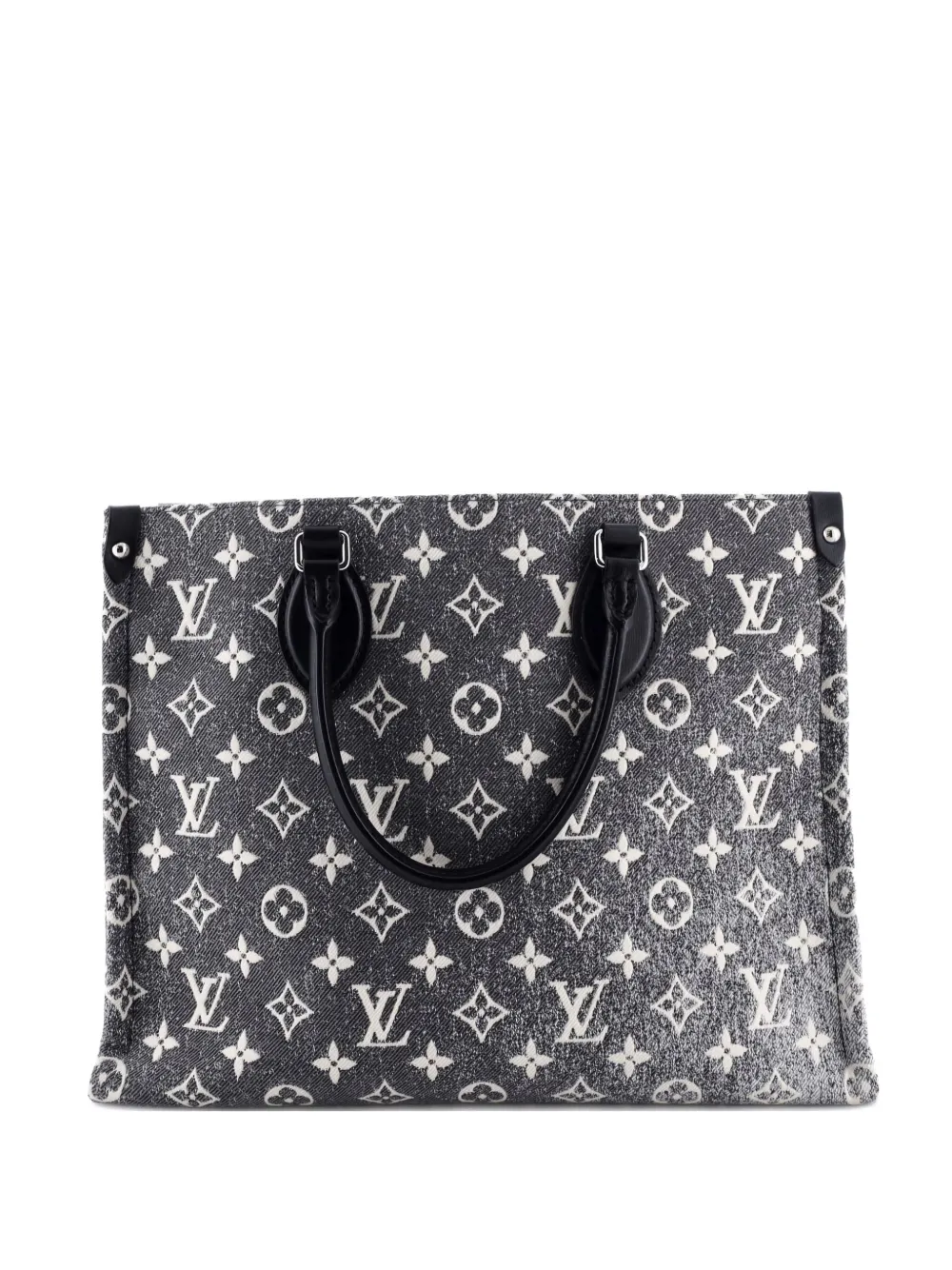 Pre-owned Louis Vuitton Onthego Tote Monogram Jacquard Denim Mm Shoulder Bag In Gray