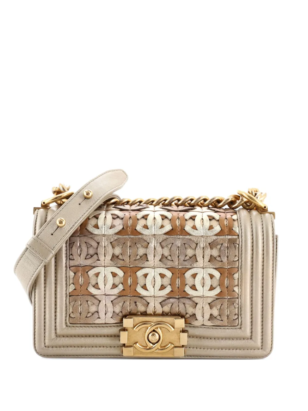 Pre-owned Chanel Boy Flap Bag Woven Leather Small Crossbody Bag In Neutral