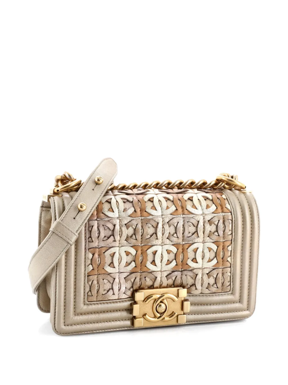 Pre-owned Chanel Boy Flap Bag Woven Leather Small Crossbody Bag In Neutral