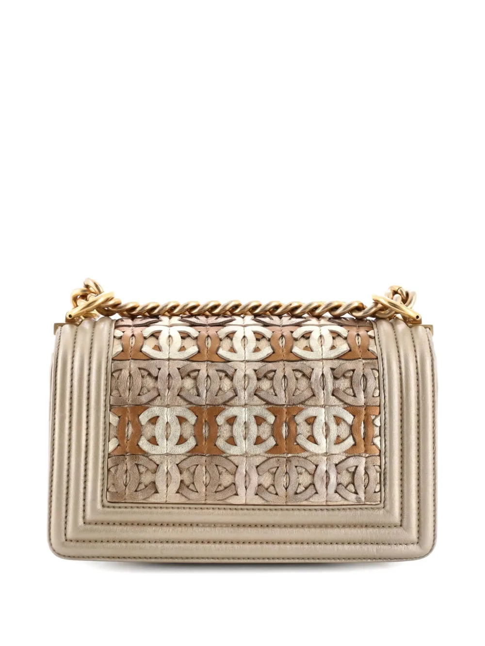Pre-owned Chanel Boy Flap Bag Woven Leather Small Crossbody Bag In Neutral