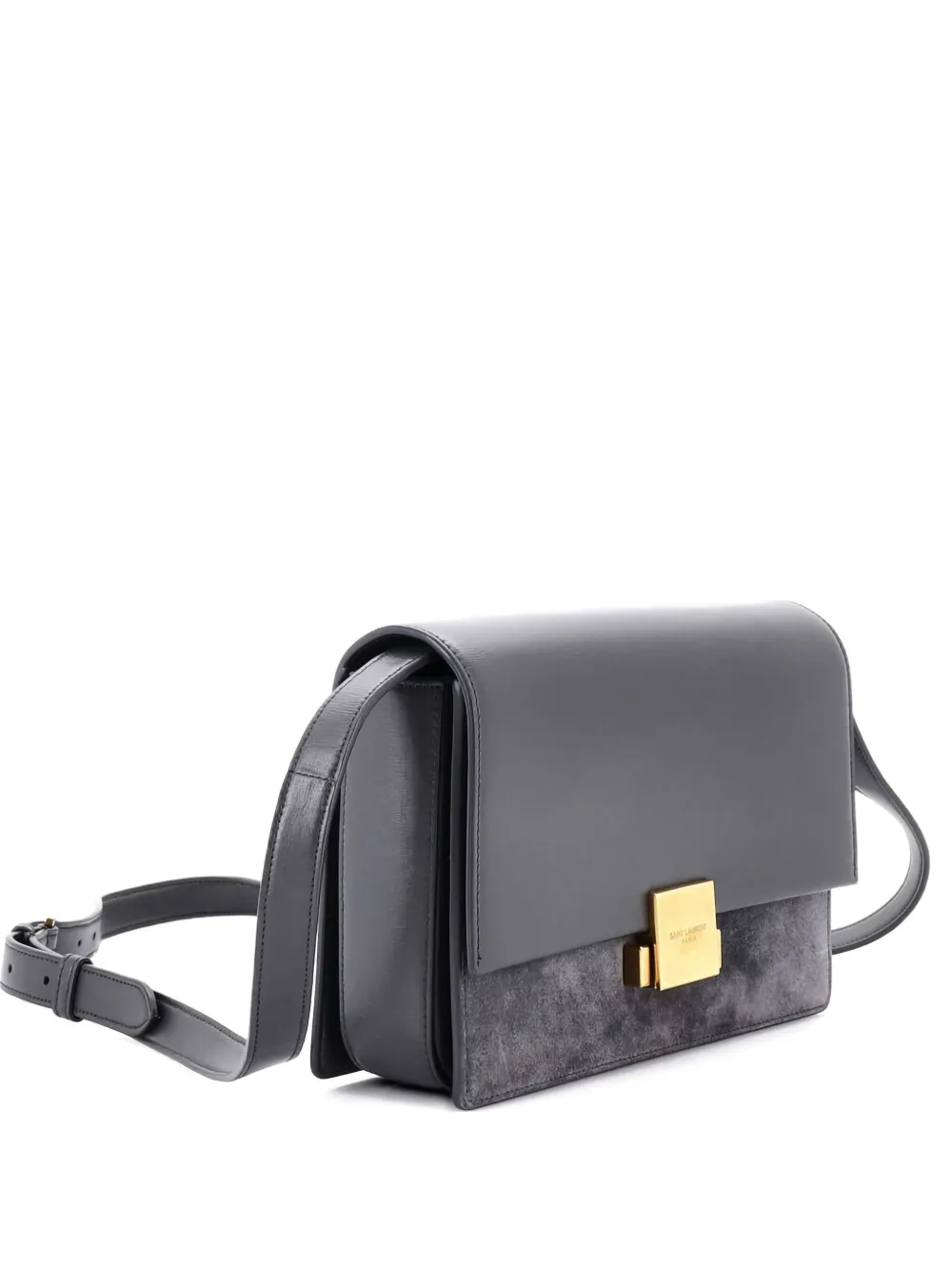 Pre-owned Saint Laurent Bellechasse Shoulder Bag Suede And Leather Medium Crossbody Bag In Gray