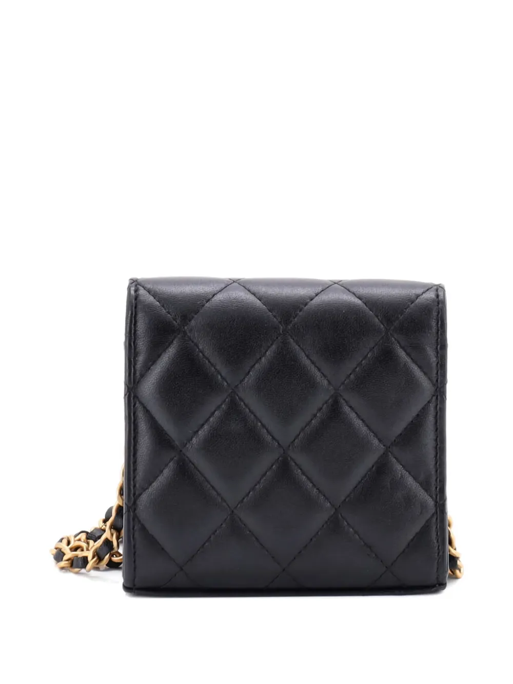 Pre-owned Chanel Coco Love Cc Heart Clutch With Chain Quilted Lambskin Mini Crossbody Bag In Black