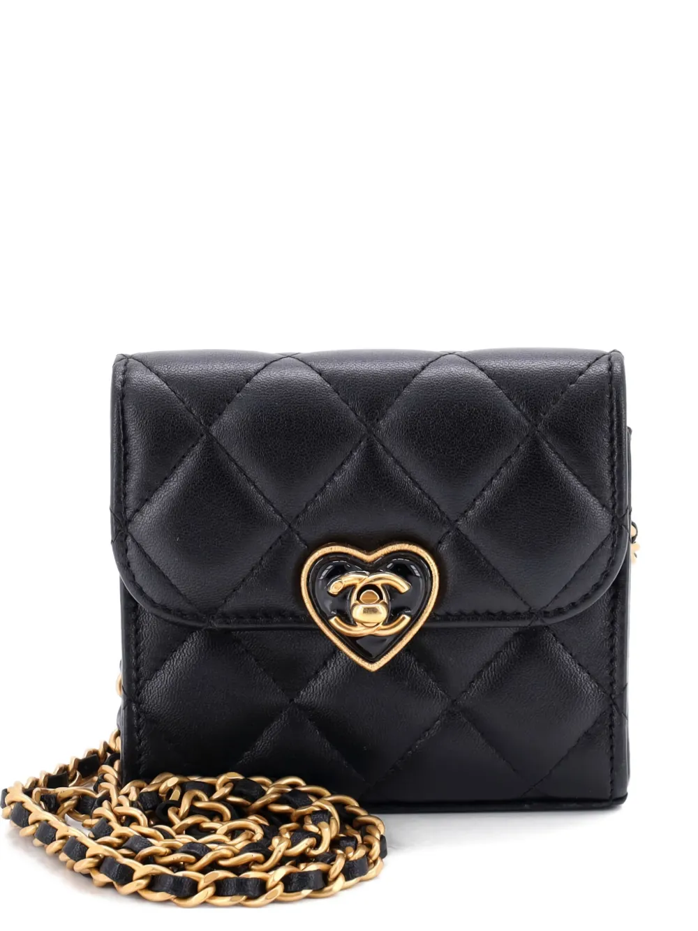 CHANEL Pre-Owned Coco Love CC Heart Clutch with Chain Quilted Lambskin Mini crossbody bag - Nero
