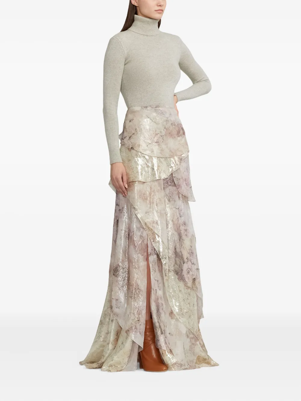 Ralph Lauren Collection Rok met ruches en bloemenprint Beige