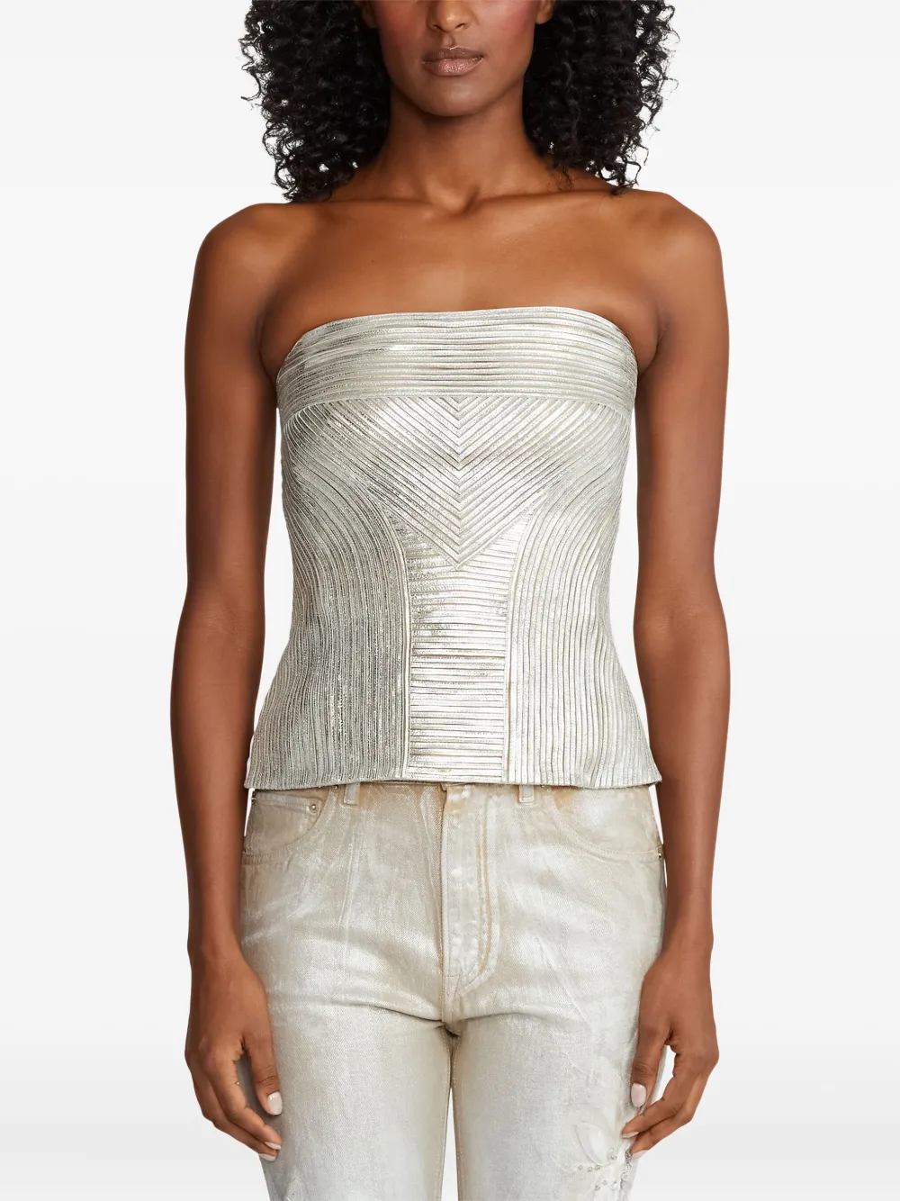 Ralph Lauren Collection ストライプ ストラップレス トップ - ニュートラル Ralph Lauren Collection ストライプ ストラップレス トップ - ニュートラル