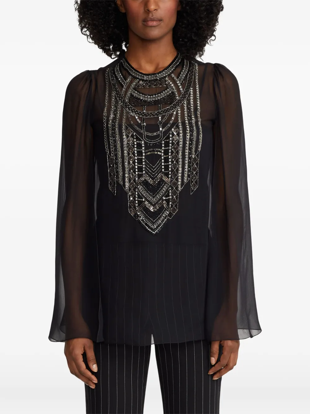 Ralph Lauren Embellished Cape Top In Black