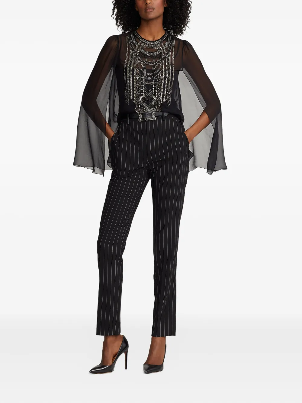 Ralph Lauren Collection embellished cape top - Zwart