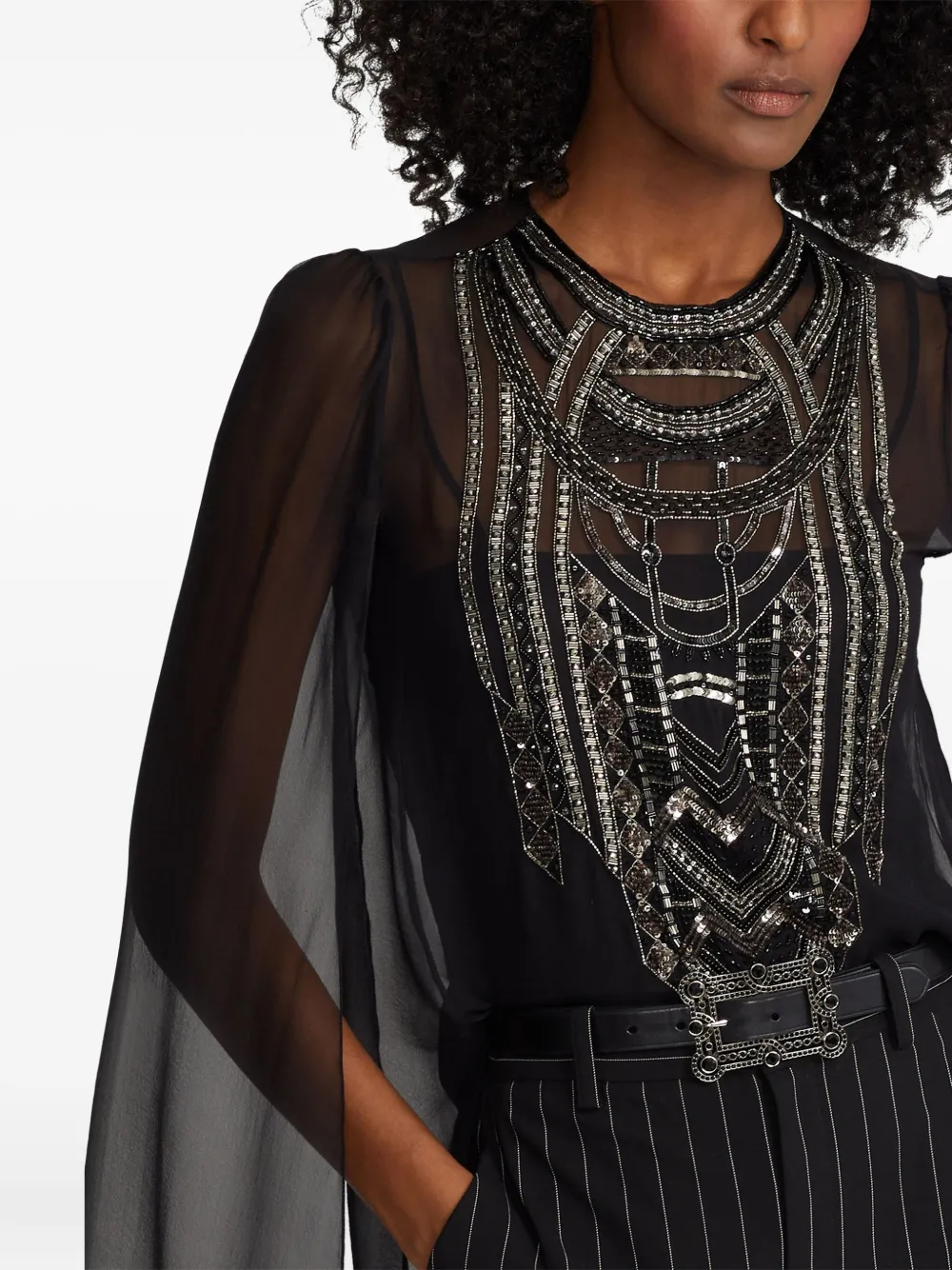 Ralph Lauren Embellished Cape Top In Black