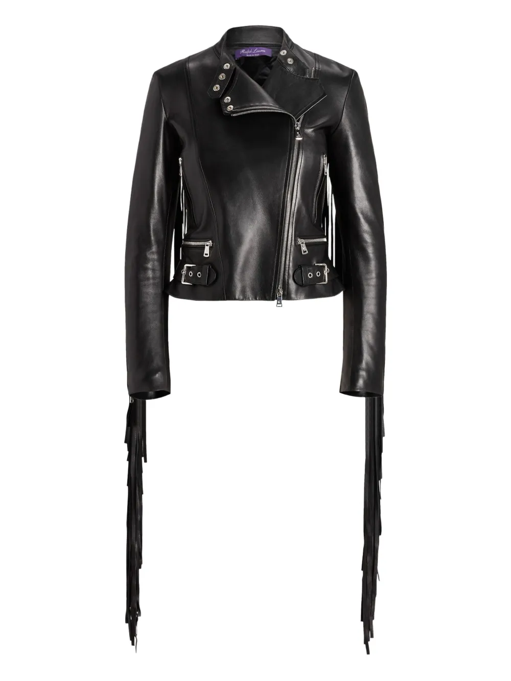 Ralph Lauren Fringe -detail Leather Jacket In Black