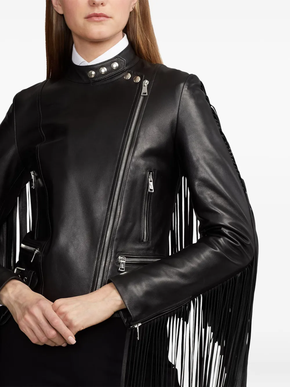 Ralph Lauren Fringe -detail Leather Jacket In Black