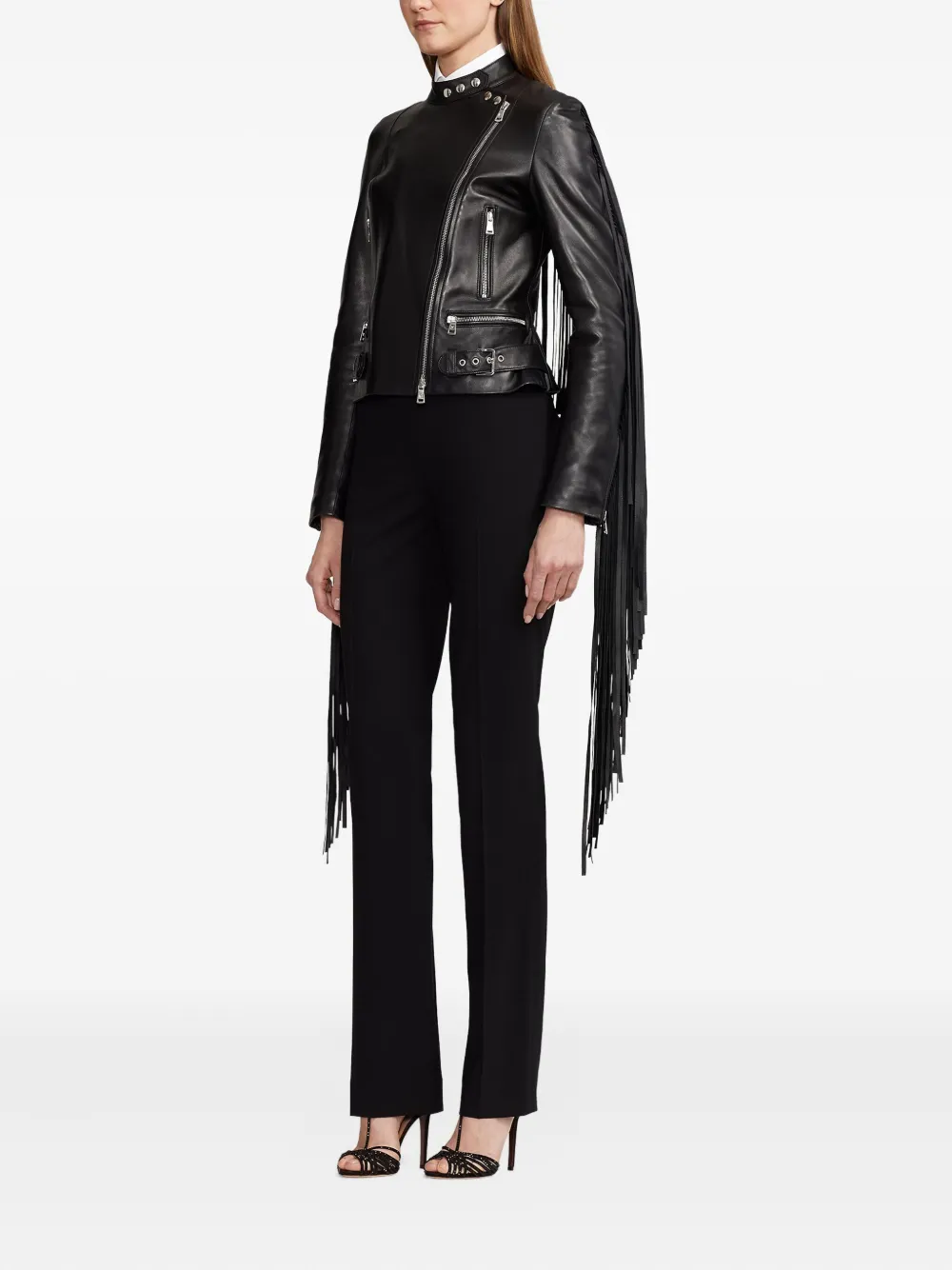 Ralph Lauren Fringe -detail Leather Jacket In Black
