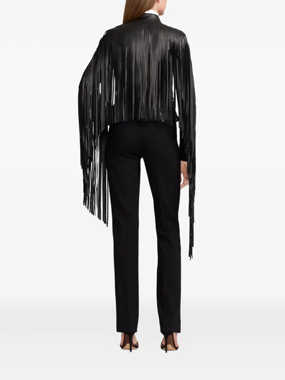 Ralph Lauren Fringe -detail Leather Jacket In Black