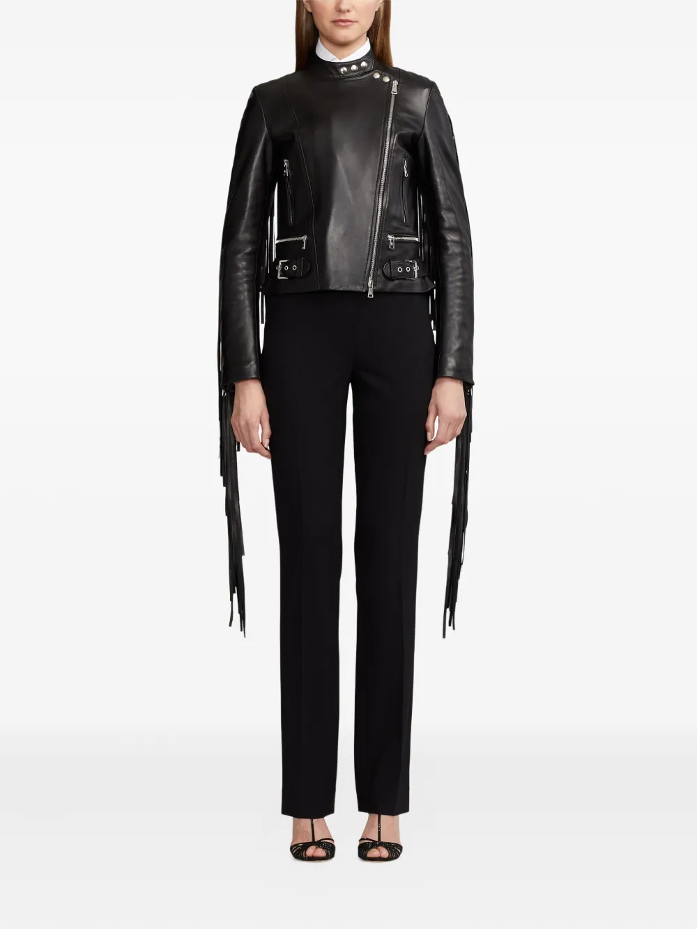 Ralph Lauren Fringe -detail Leather Jacket In Black