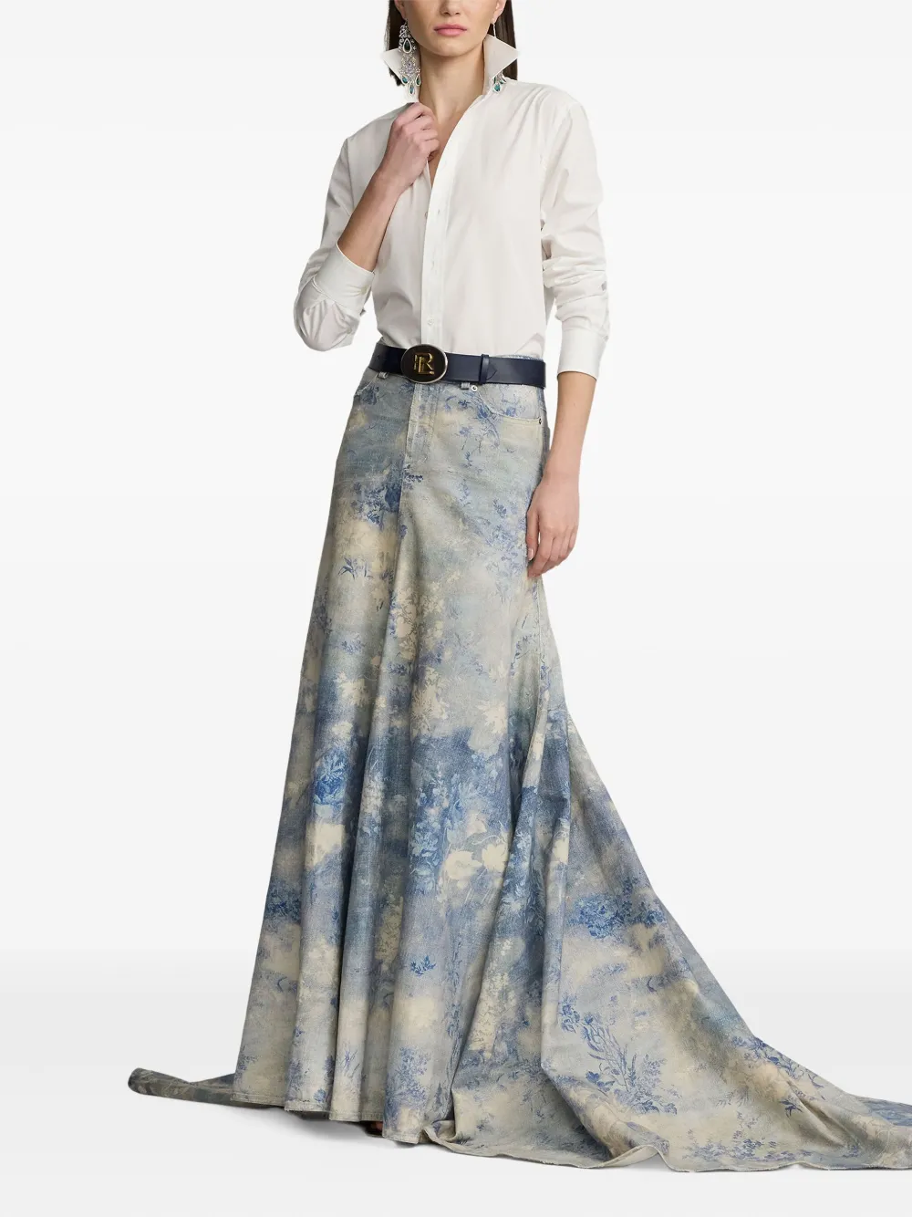 Ralph Lauren Floral-pattern Maxi Skirt In Blue