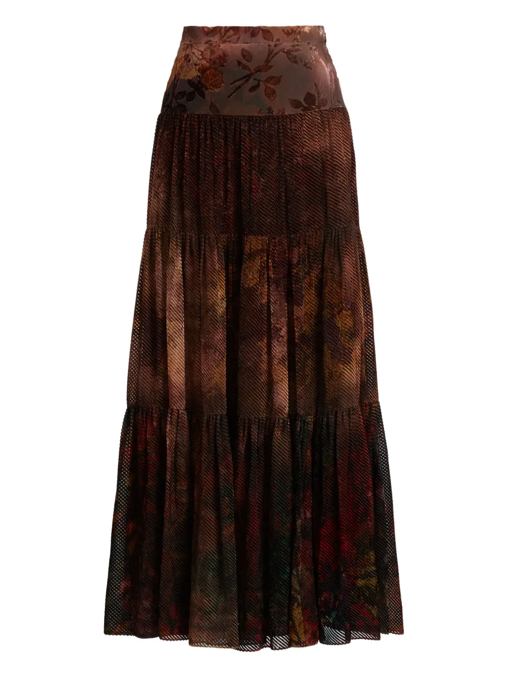 Ralph Lauren Tiered Floral-pattern Maxi Skirt In Brown