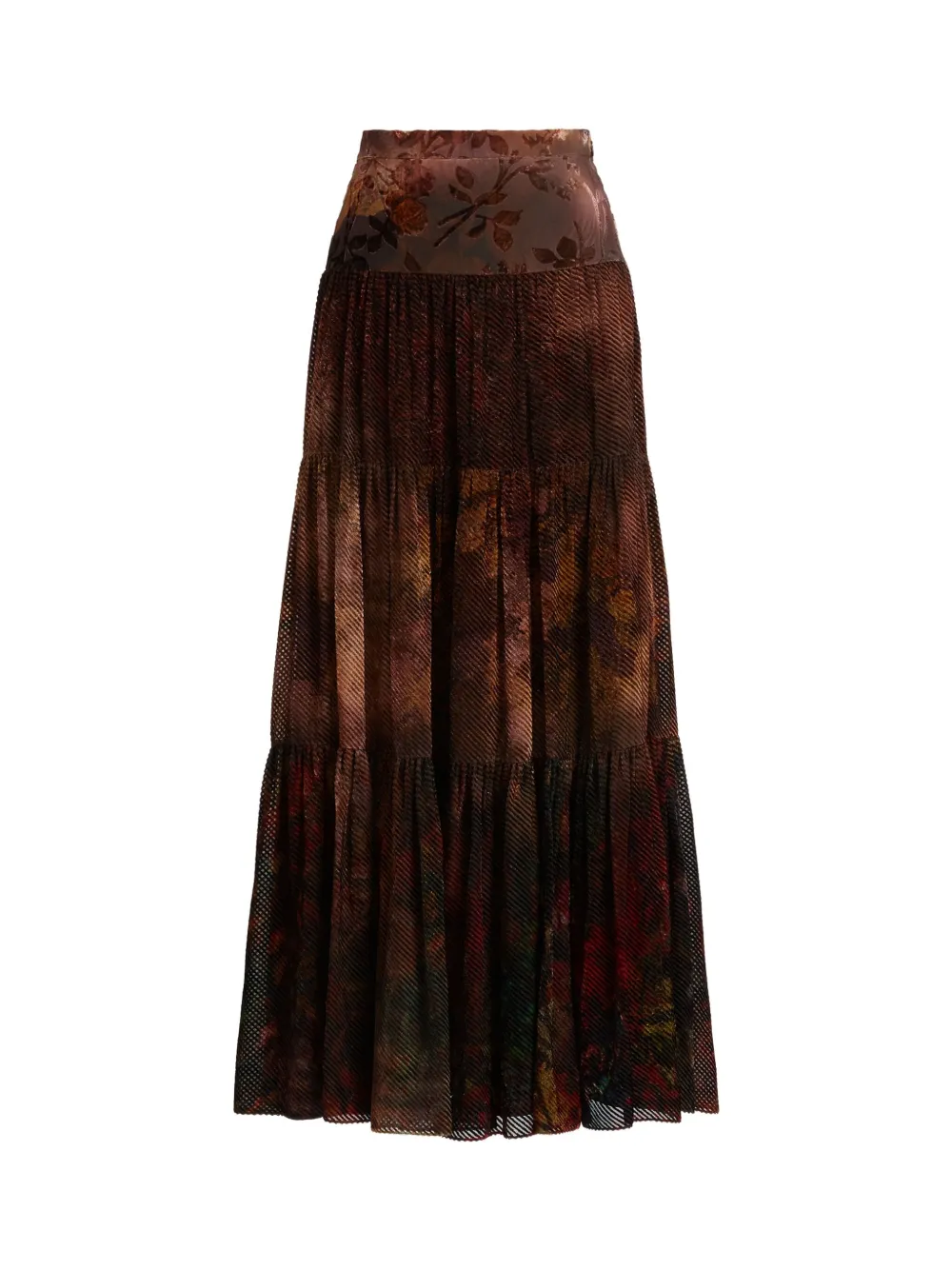 Ralph Lauren Tiered Floral-pattern Maxi Skirt In Brown