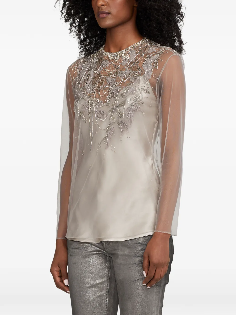 Ralph Lauren Collection Verfraaide blouse met borduurwerk Beige