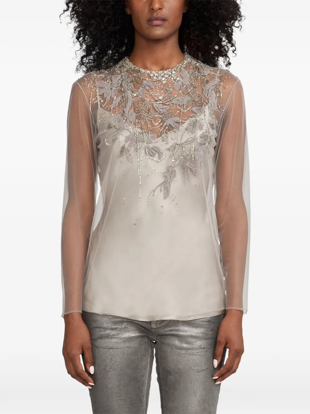 Ralph Lauren Collection Verfraaide blouse met borduurwerk Beige