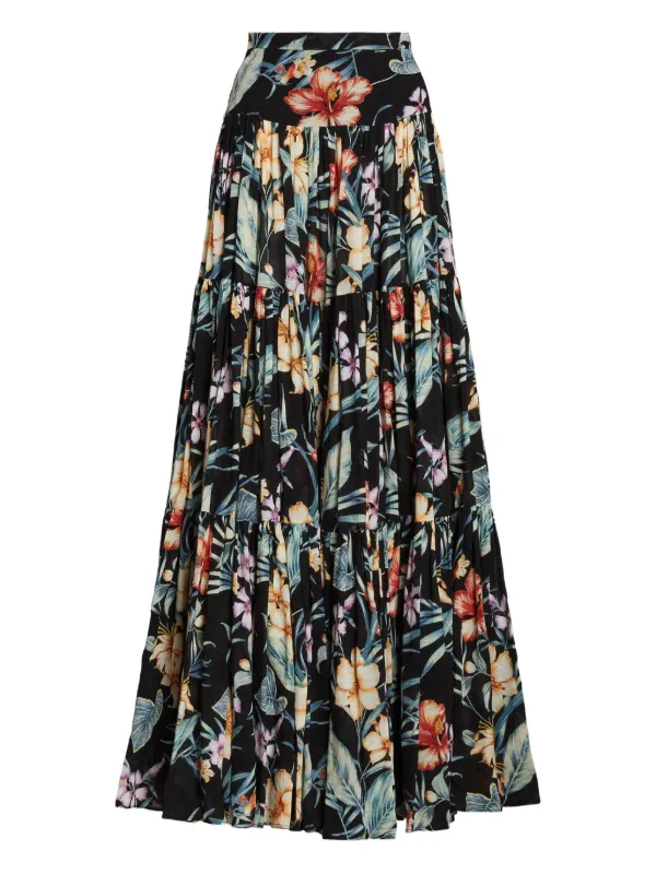 Ralph Lauren Collection Floral-print Skirt in Black