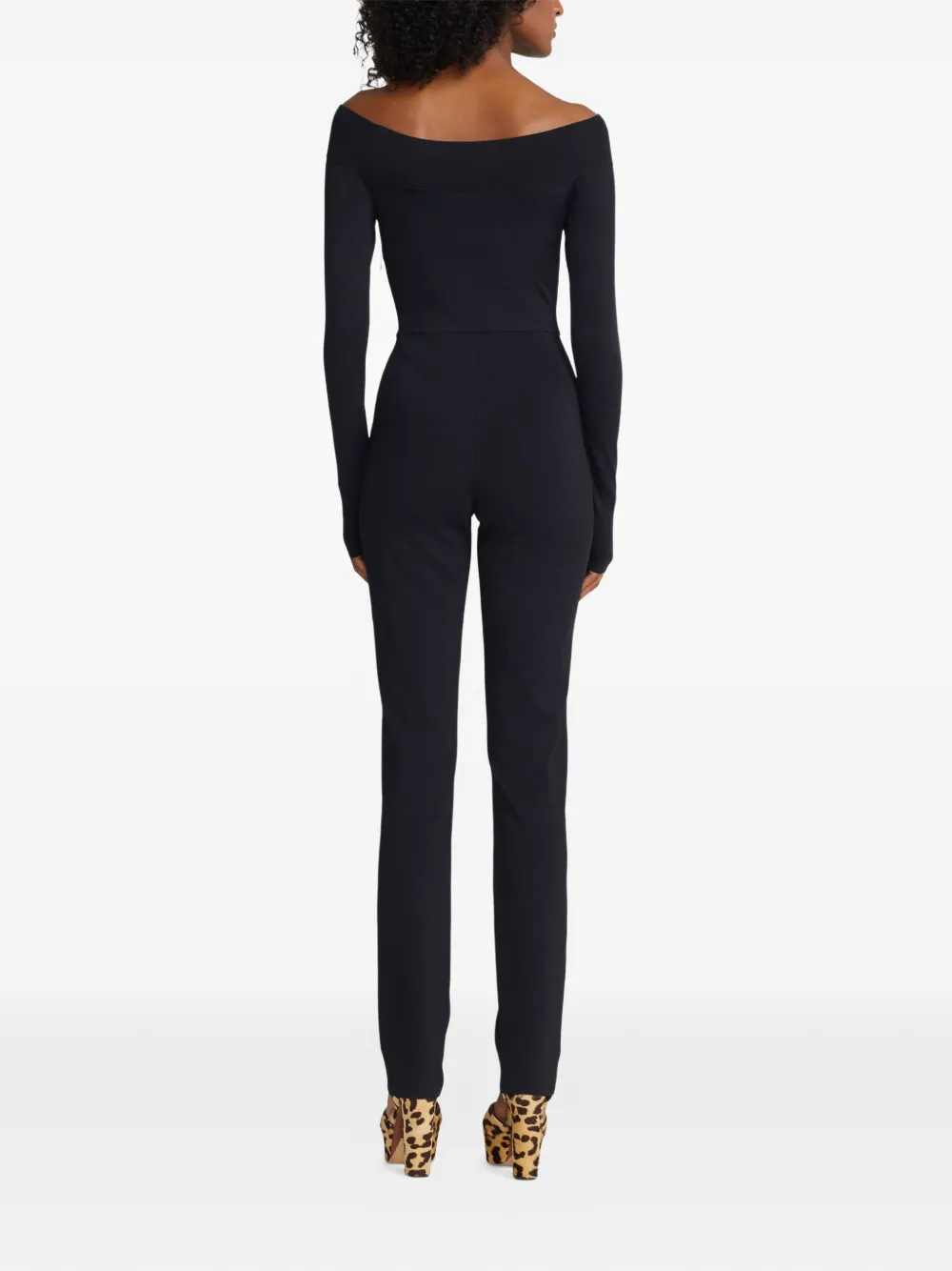 Ralph Lauren Collection Off-shoulder jumpsuit met lange mouwen Zwart