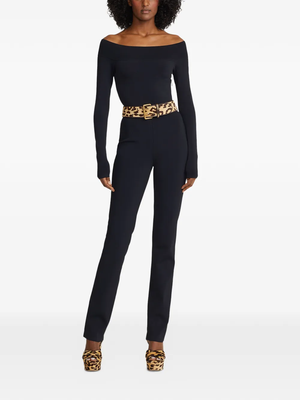Ralph Lauren Collection Off-shoulder jumpsuit met lange mouwen Zwart