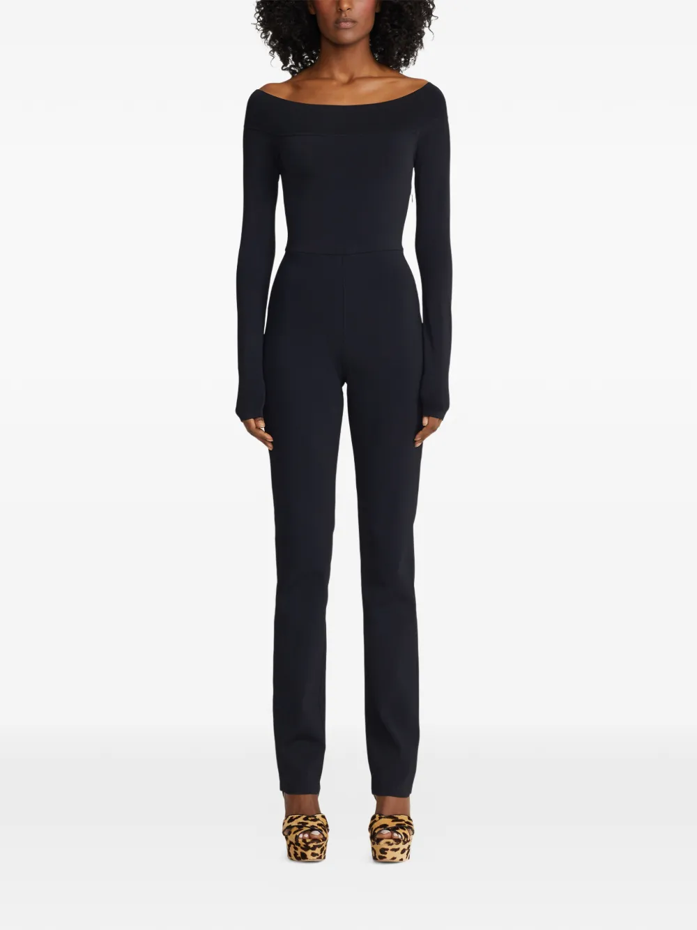 Ralph Lauren Collection Off-shoulder jumpsuit met lange mouwen Zwart