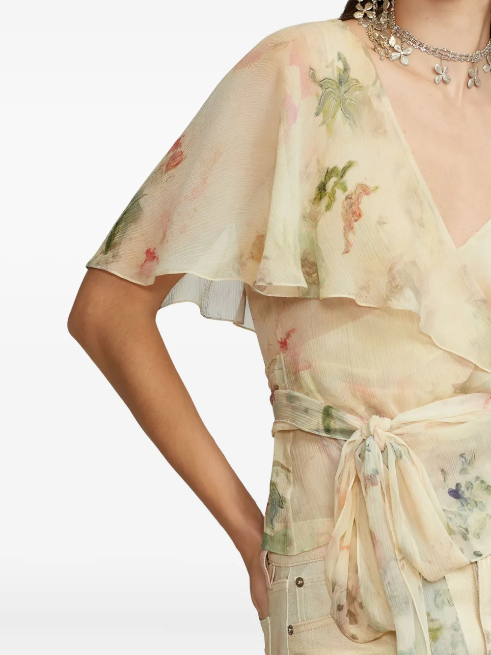 Ralph Lauren Ruffled Floral-pattern Silk Top In Multi