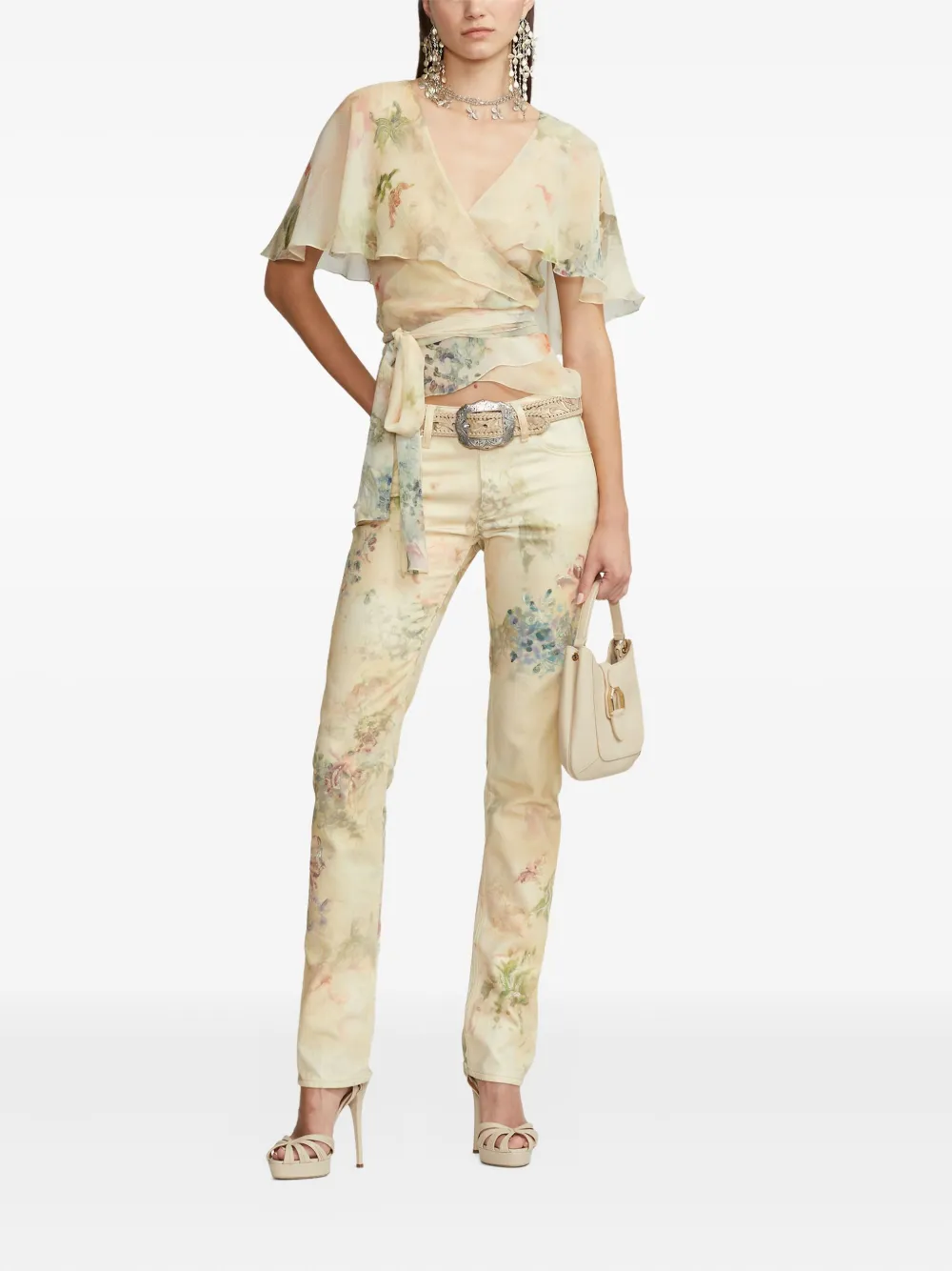 Ralph Lauren Ruffled Floral-pattern Silk Top In Multi