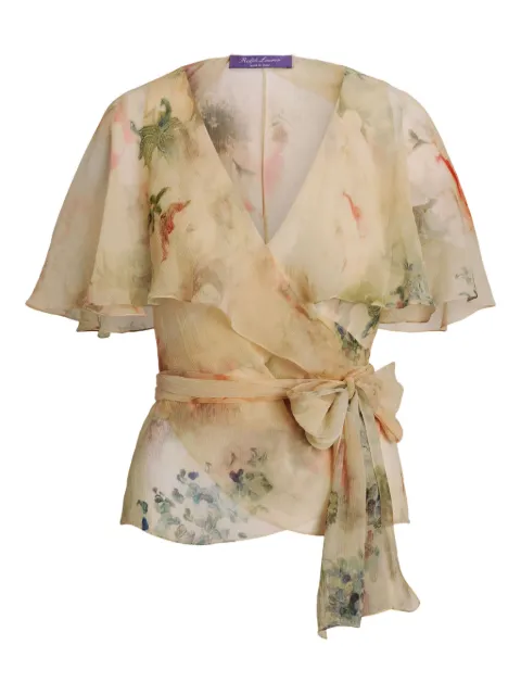Ralph Lauren Collection ruffled floral-pattern silk top