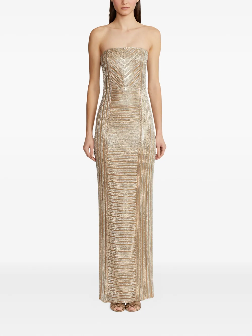 Ralph Lauren Collection strapless chevron-pattern maxi dress - Beige