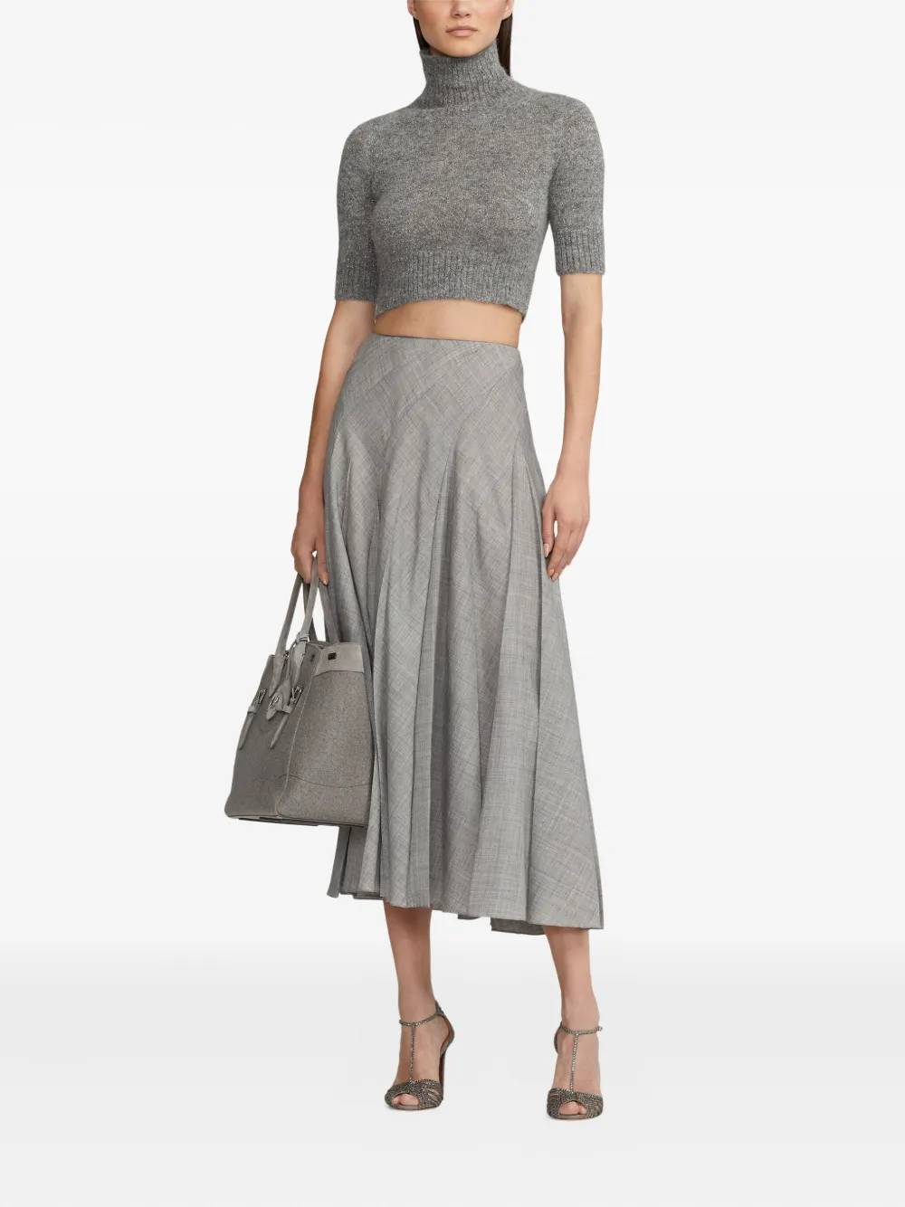 Ralph Lauren Turtle-neck Short-sleeve Top In Gray
