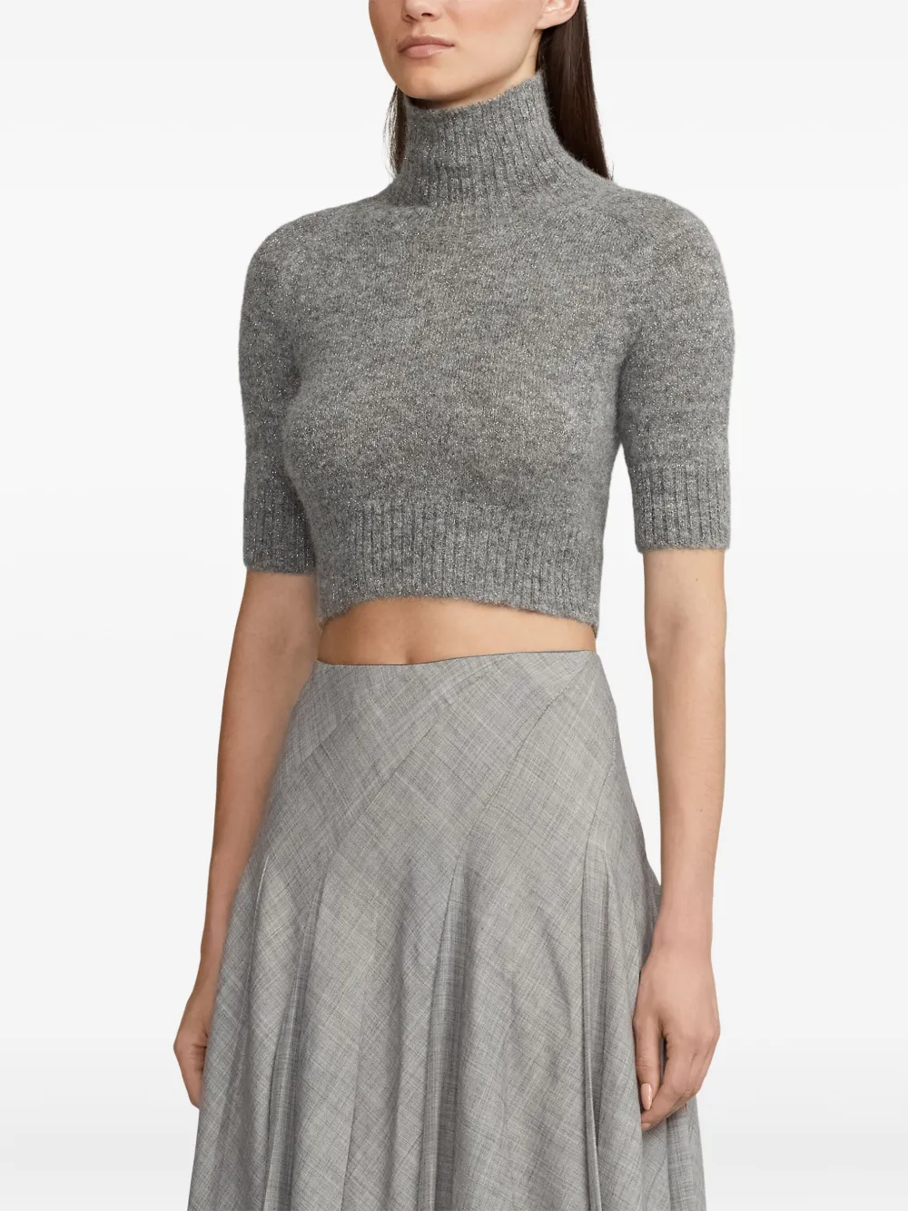 Ralph Lauren Turtle-neck Short-sleeve Top In Gray