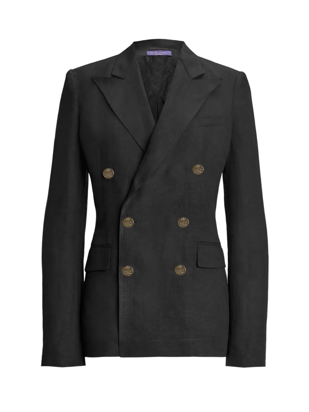 Ralph Lauren Double-breasted Linen Blazer In Black