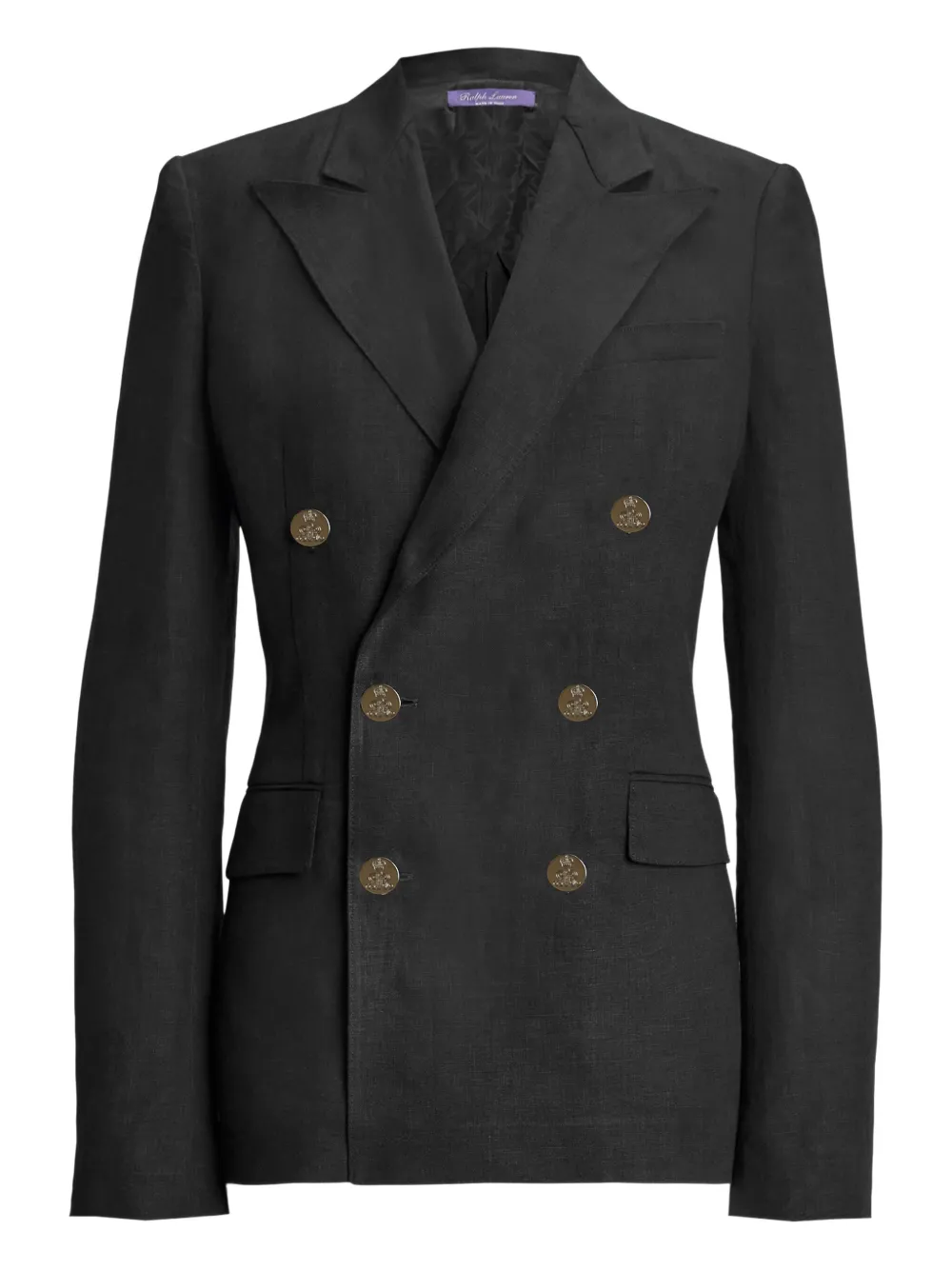 Ralph Lauren Double-breasted Linen Blazer In Black
