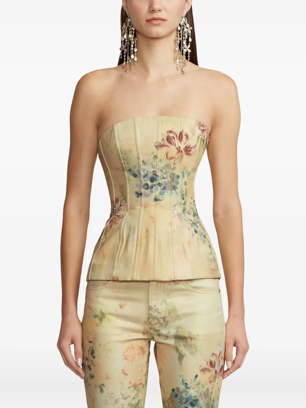 Ralph Lauren Collection Strapless top met bloemenprint Beige