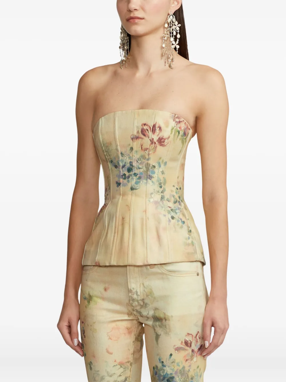 Ralph Lauren Collection Strapless top met bloemenprint Beige