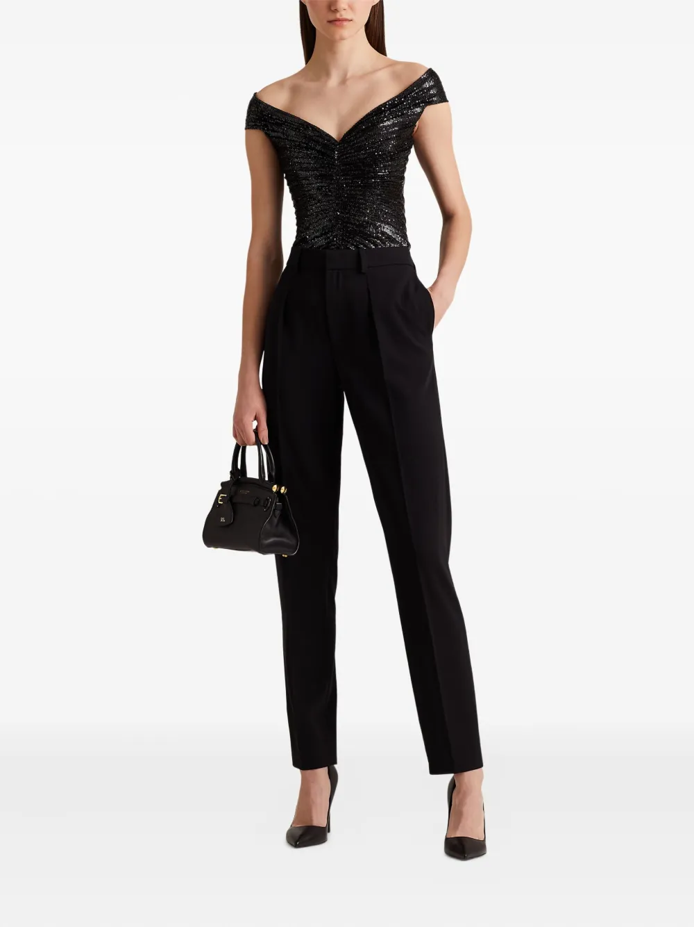 Ralph Lauren Pleated Wool Trousers In Black