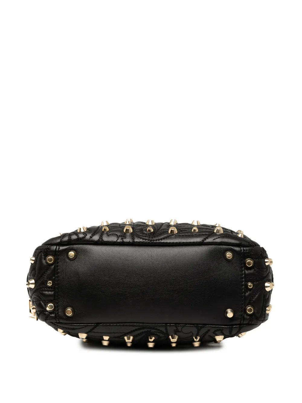 Pre-owned Versace 20th Century Barocco Quilted Nappa Studded Demetra Vanitas Handbag In Black