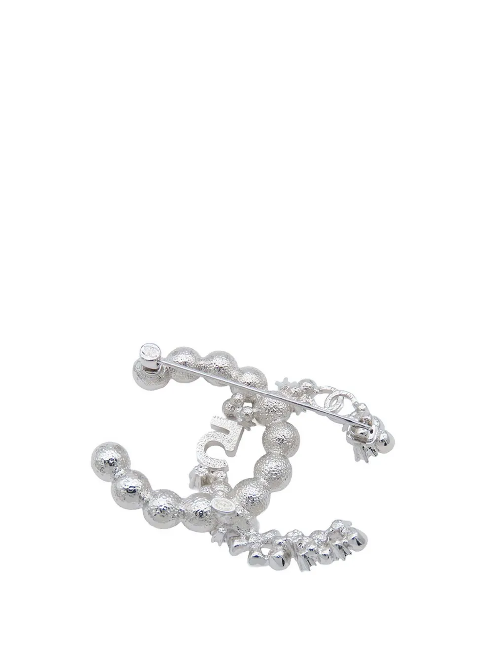 Pre-owned Chanel 2023 Silver Plated Cc Crystal Faux Pearl Star 5 Brooch Costume Brooch