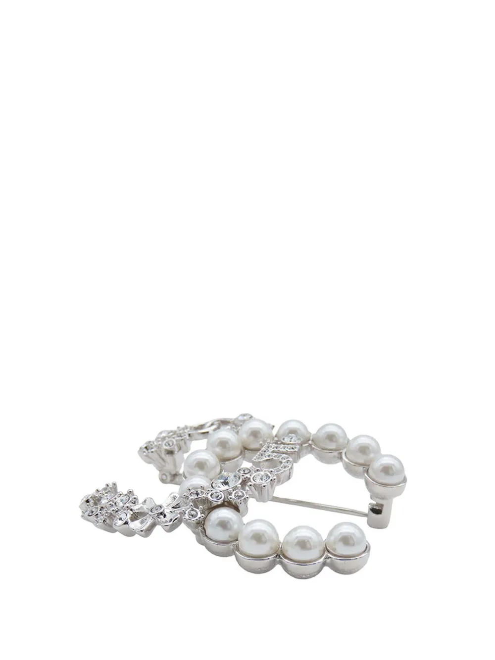 Pre-owned Chanel 2023 Silver Plated Cc Crystal Faux Pearl Star 5 Brooch Costume Brooch