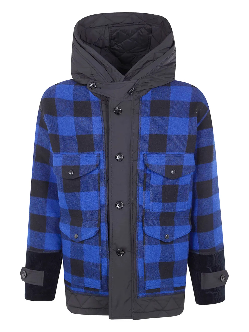 Junya Watanabe hooded check-pattern jacket - Blu