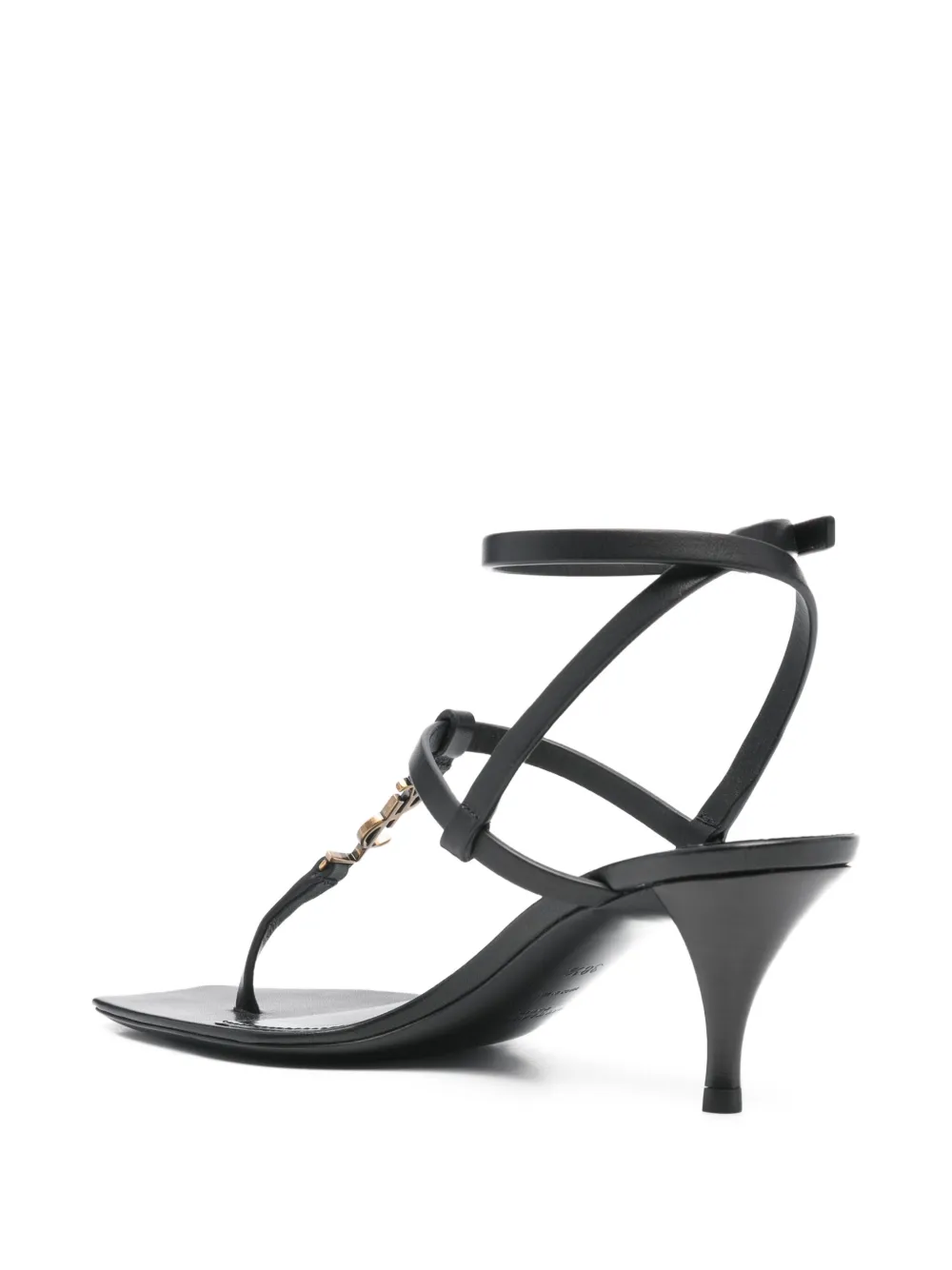 Pre-owned Saint Laurent Cassandra 65mm Leather Sandals In Black